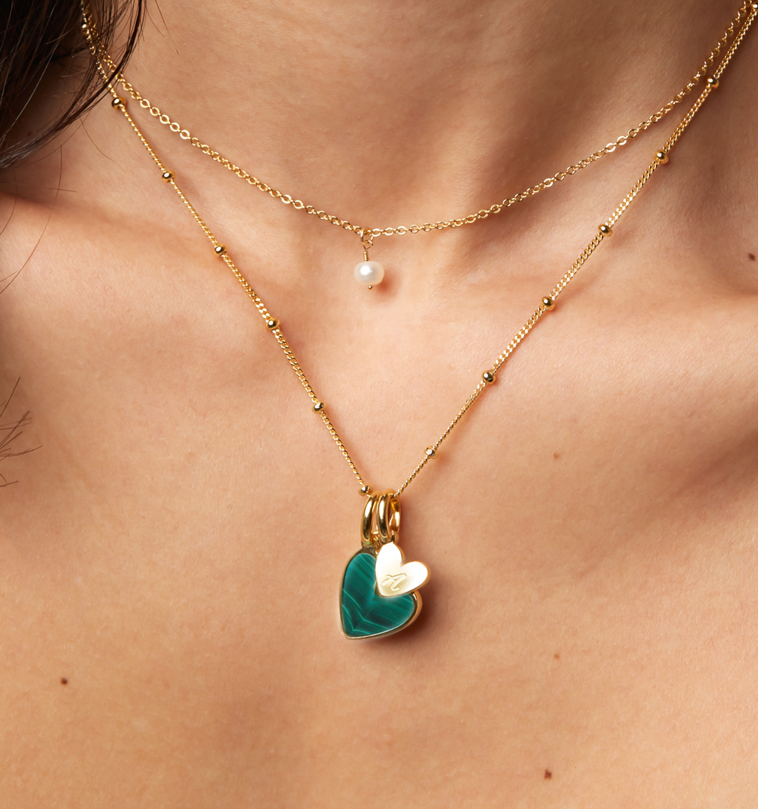 Malachite Heart Initial Necklace