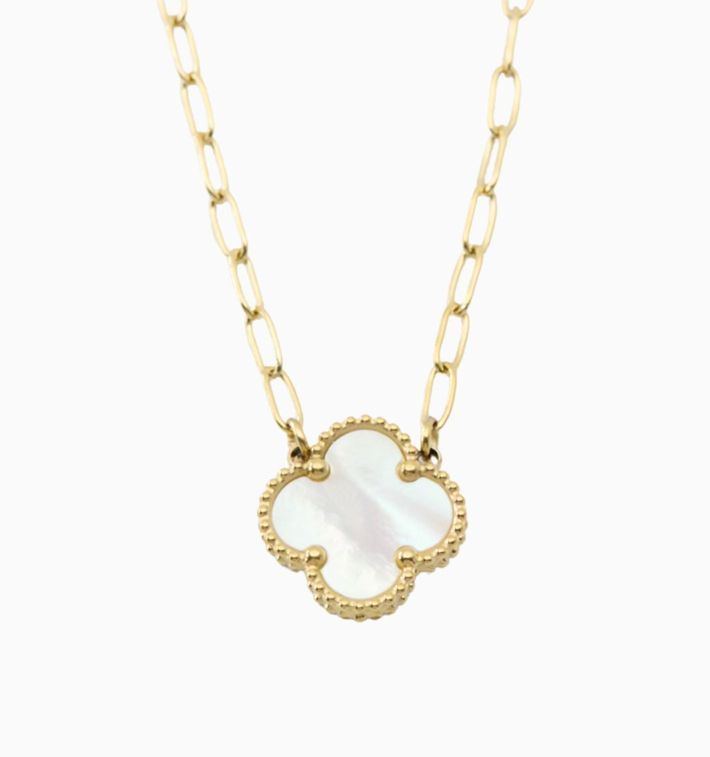 Reversible Clover Necklace - Pearl/Onyx