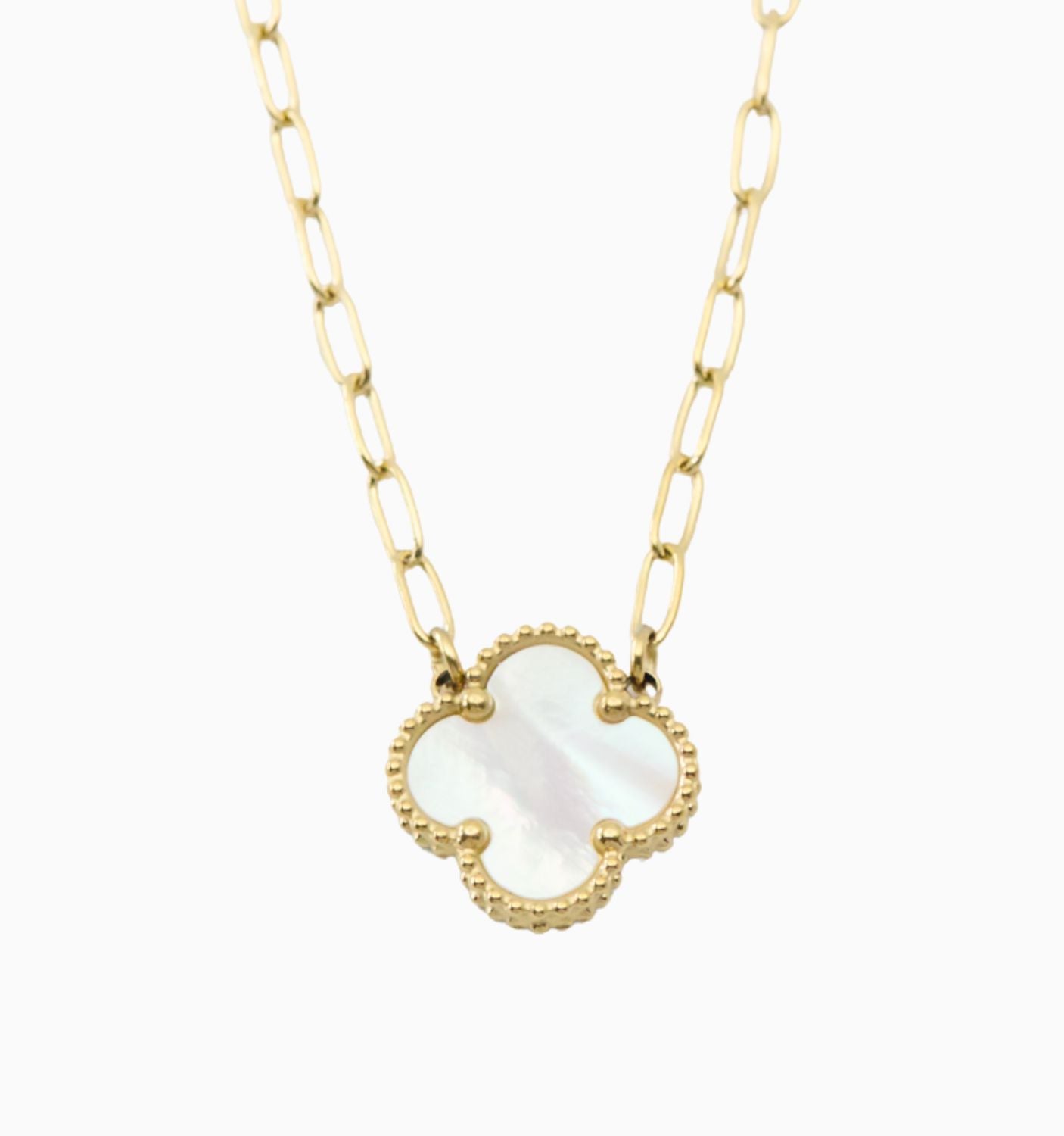 Reversible Clover Necklace - Pearl/Onyx