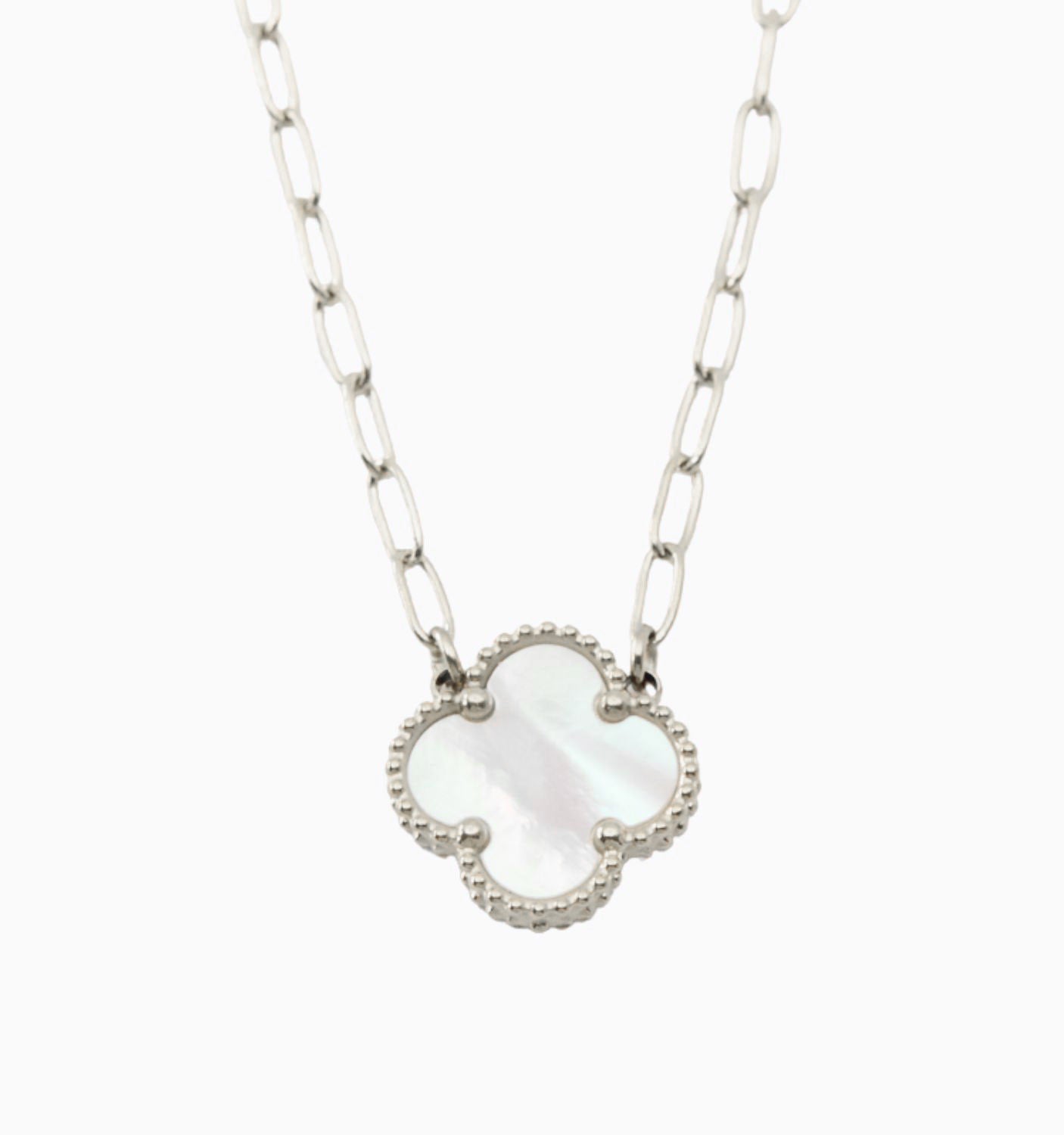 Reversible Clover Necklace - Pearl/Onyx