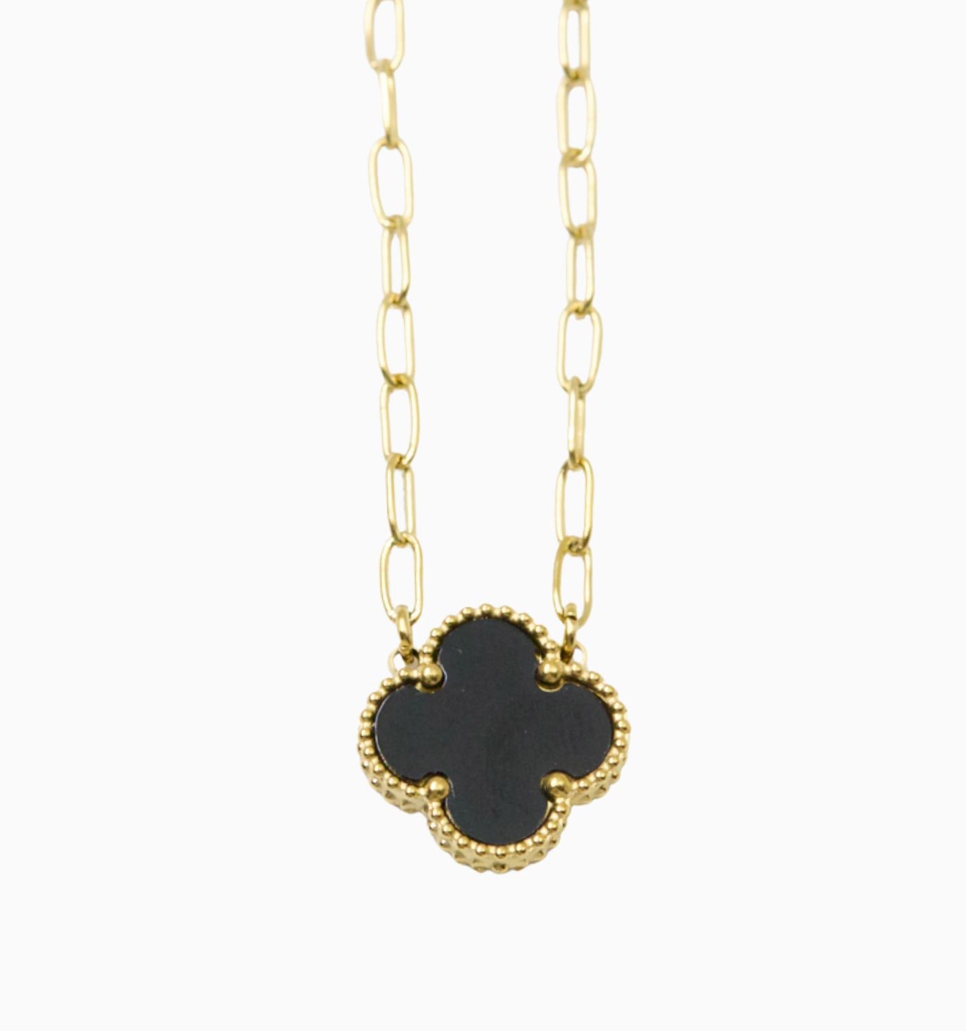 Reversible Clover Necklace - Pearl/Onyx