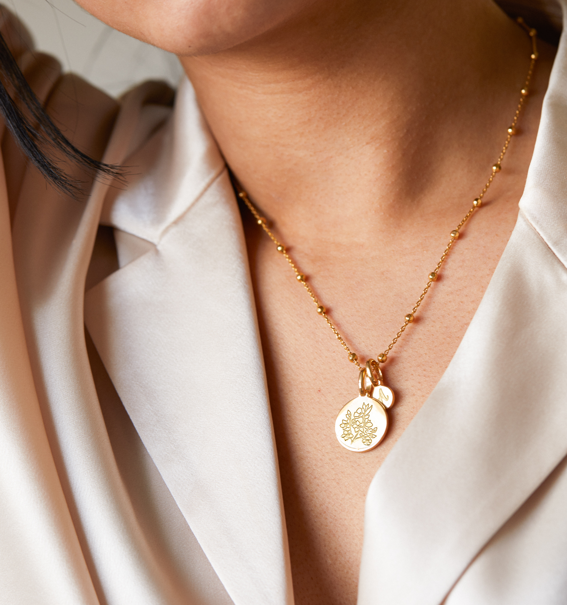 Cherry Blossom Initial Necklace - March Flower