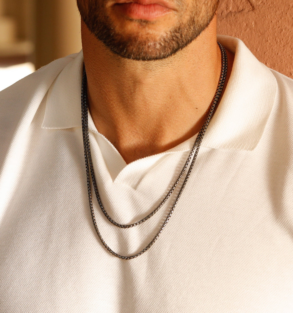 Box Chain Necklace in Black Rhodium