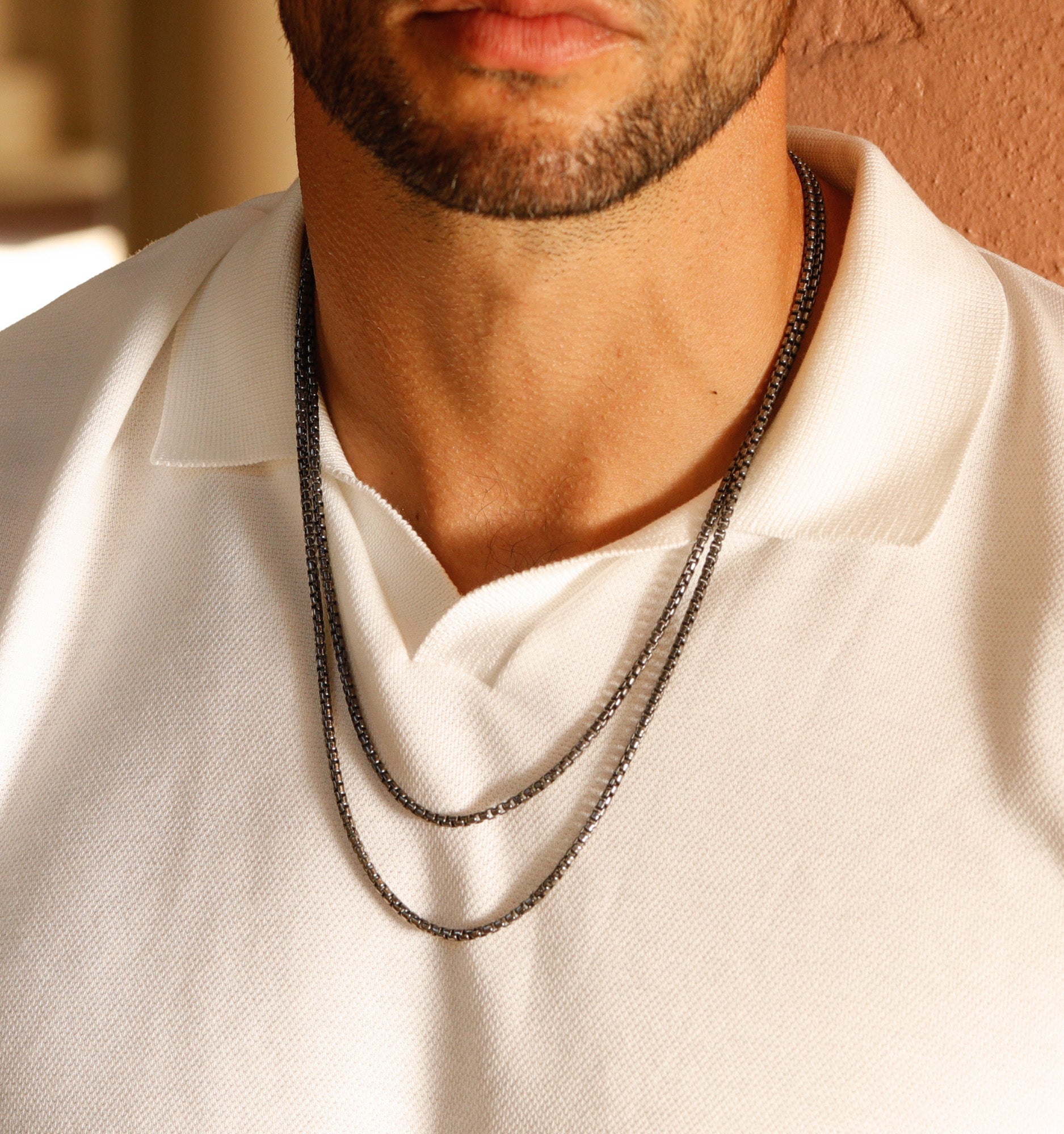 Box Chain Necklace in Black Rhodium