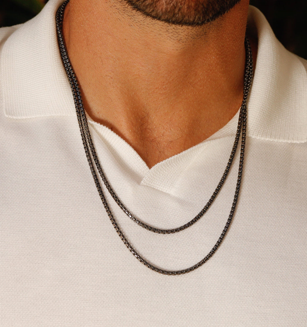 Box Chain Necklace in Black Rhodium