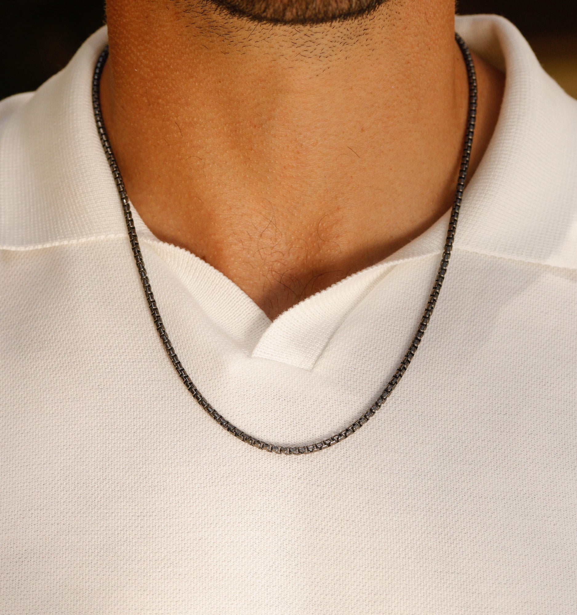 Box Chain Necklace in Black Rhodium