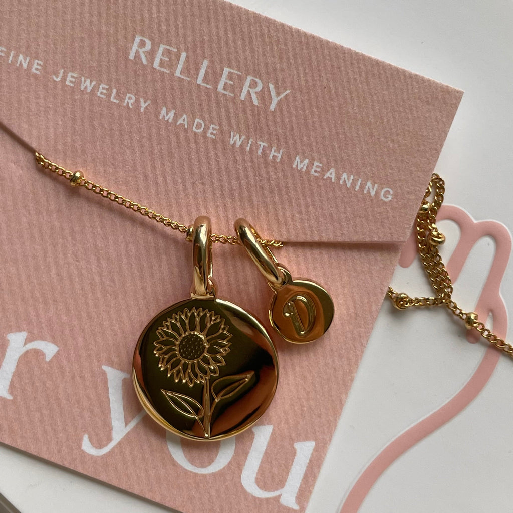 Sunflower Necklace With Custom Initial