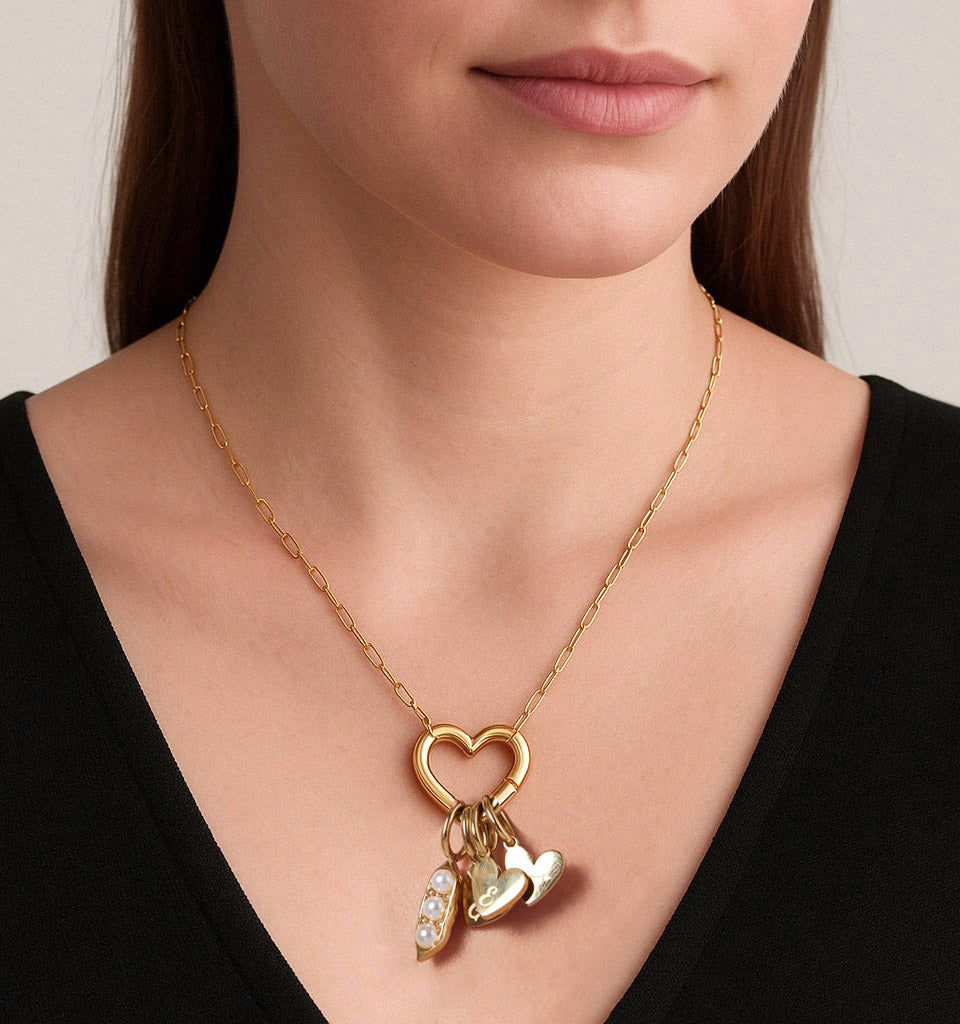Personalized Heart Charm Chain - Paperclip Chain
