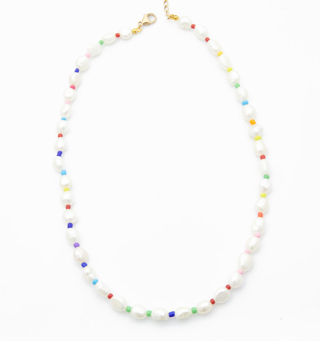 Pearl Necklace With Color Beads