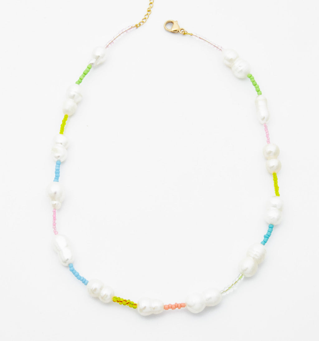 Pearl Necklace With Pastel Beads