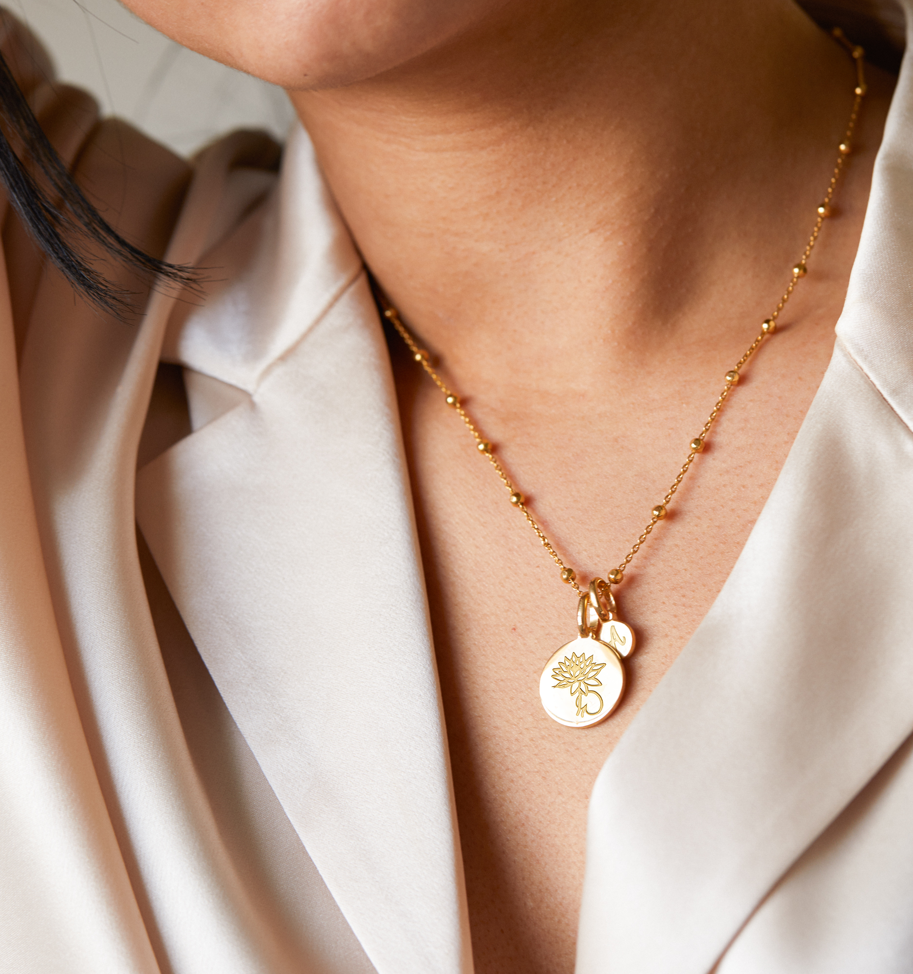 Lotus Necklace With Initial - July Flower