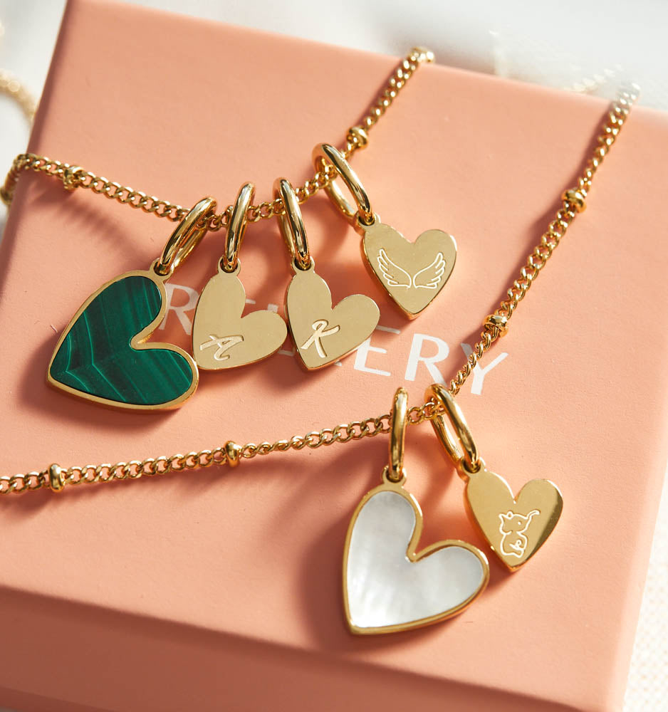Malachite Heart Initial Necklace
