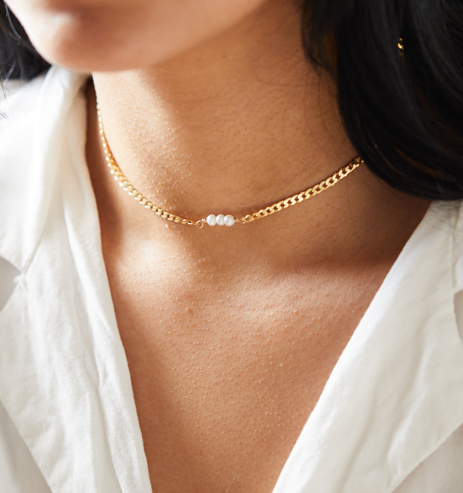 Triple Pearl Choker Necklace