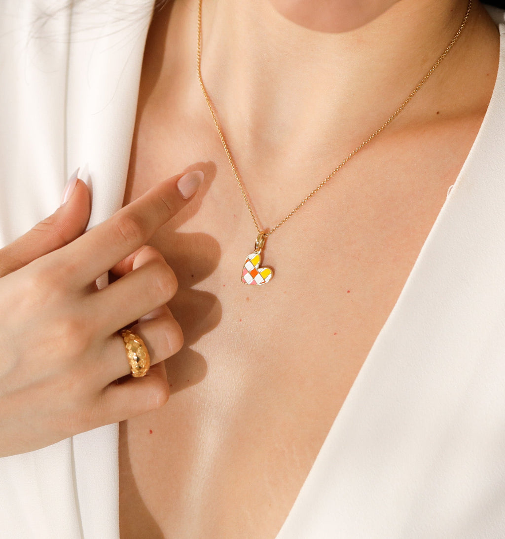 Sunset Checker Heart Necklace