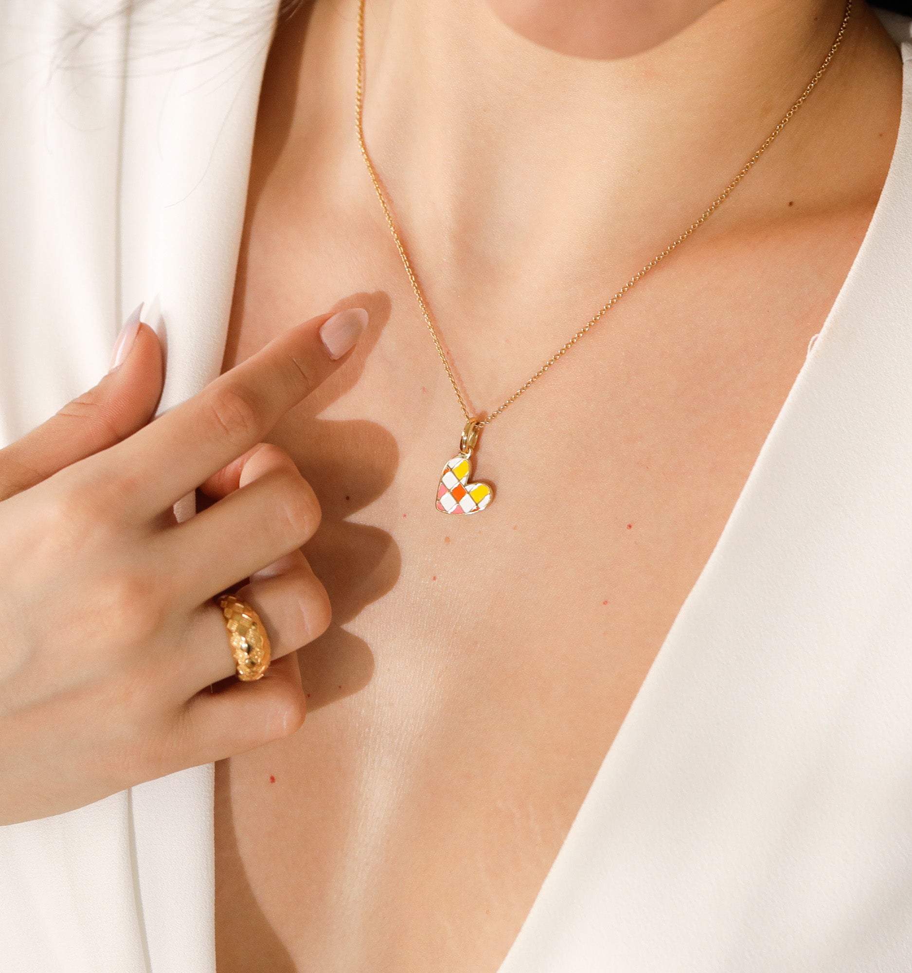Sunset Checker Heart Necklace