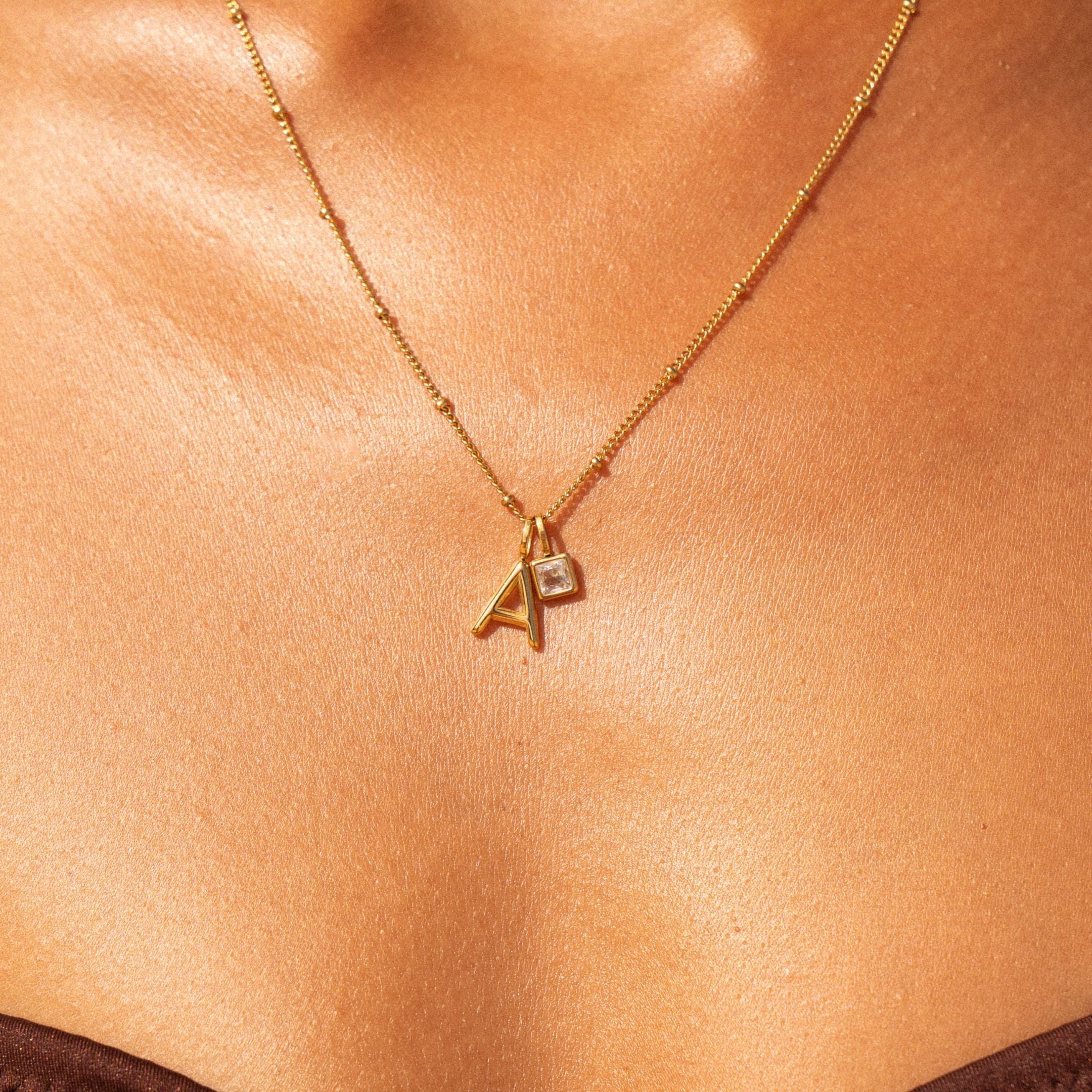Initial & Birthstone Charm Necklace